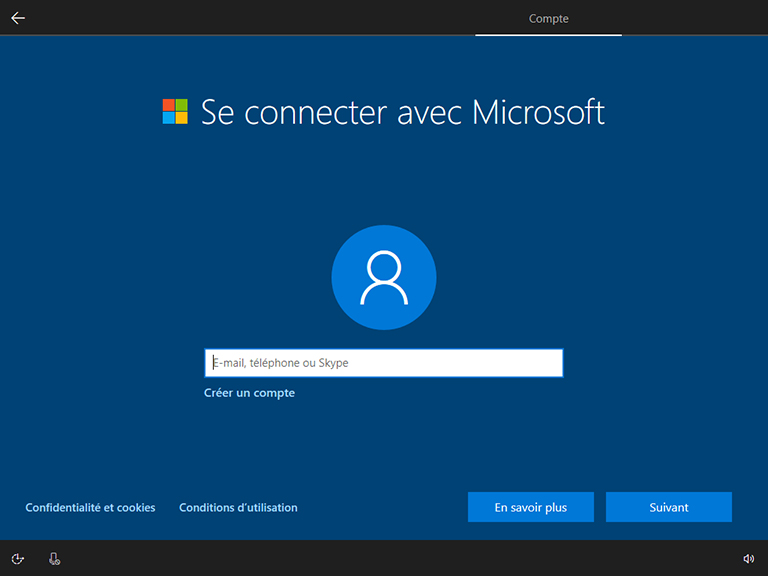 Créer un compte local lors de l'installation de Windows 10 édition Familiale